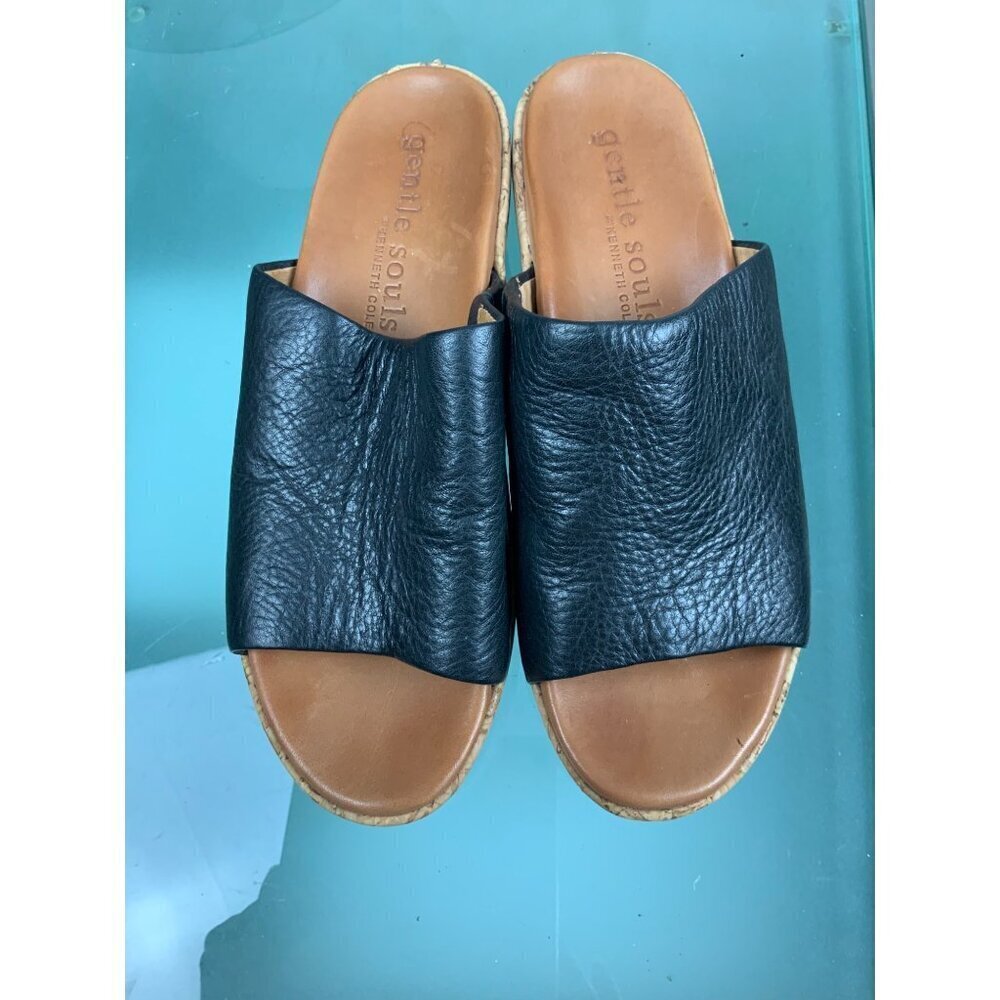 Gentle Souls womens shoes casual backless toeless black grained leather